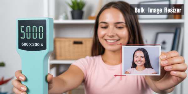 Visual guide demonstrating bulk image resizing with before and after examples